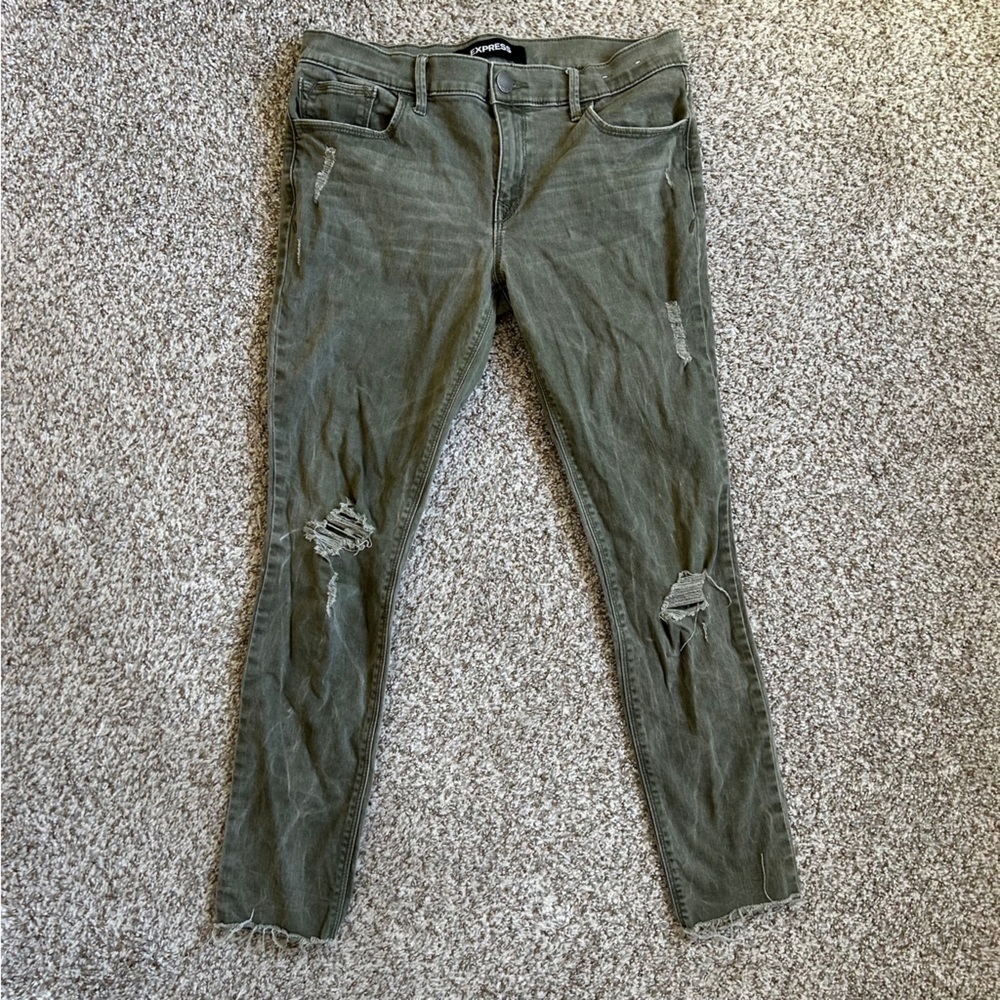 Express Olive Green Distressed MidRise Ankle Legging Jegging Size 6 Casual